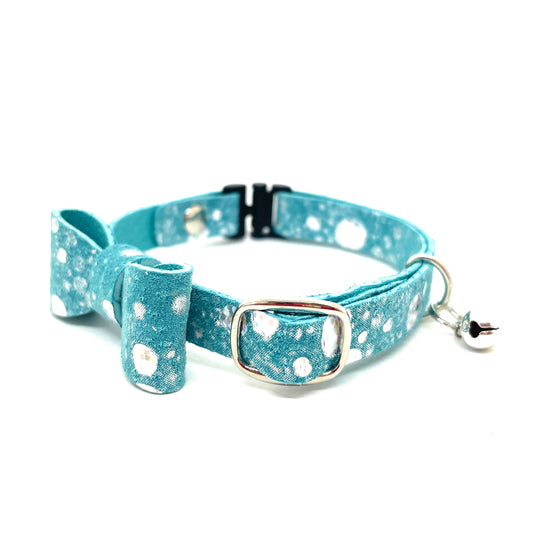 猫 首輪 ピッグレザー 本革|水色ソーダ|リボン|セーフティバックル|BLUEGE