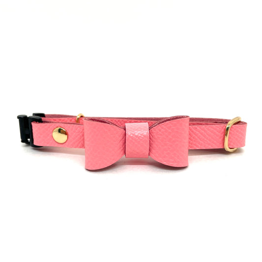 猫 首輪 本革 | ローズピンク | リボン付き | セーフティバックル|BLUEGE