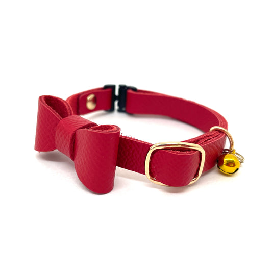 猫 首輪 本革 | 赤 レッド | リボン付き | セーフティバックル|BLUEGE