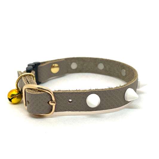 Studded Collar in Asphalt and White | Stylish Genuine Leather Cat Collar