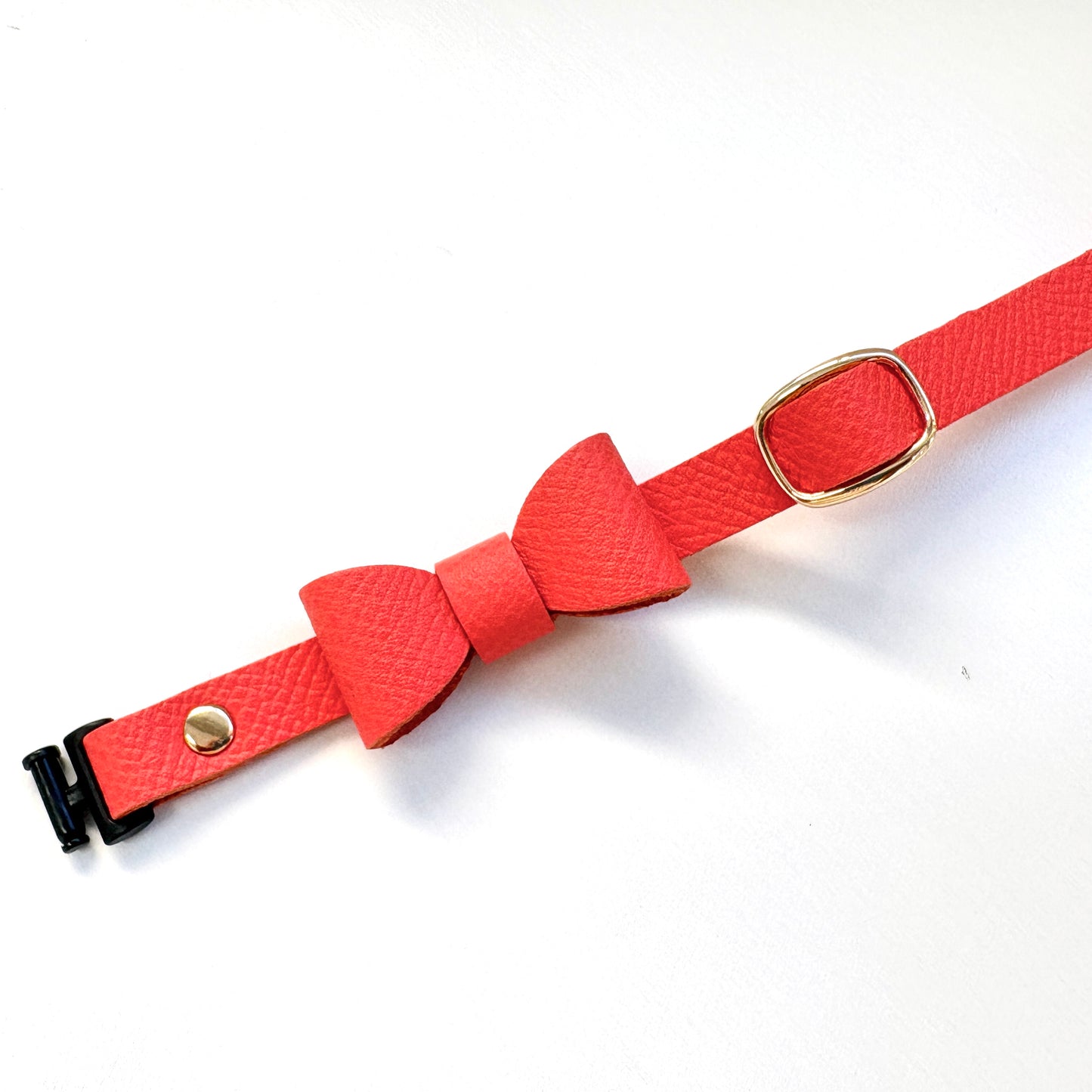 猫 首輪 本革 | クリームオレンジ | リボン付き | セーフティバックル｜名前入れ｜BLUEGE