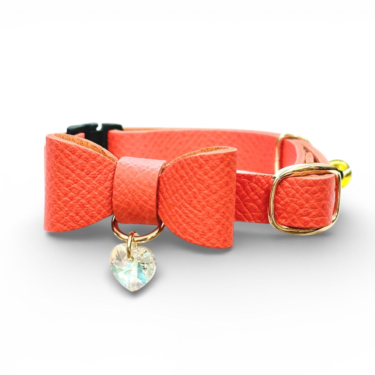 猫 首輪 本革 | クリームオレンジ | リボン付き | セーフティバックル｜名前入れ｜BLUEGE