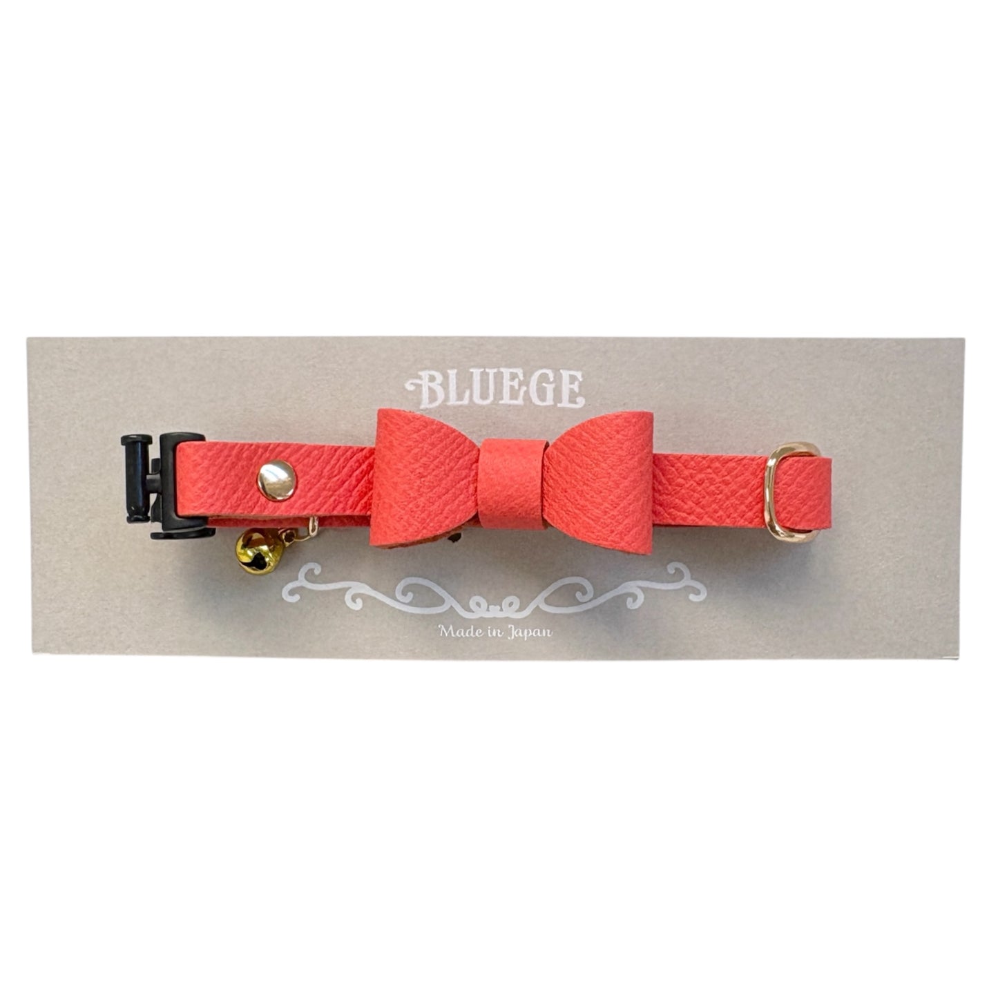 猫 首輪 本革 | クリームオレンジ | リボン付き | セーフティバックル｜名前入れ｜BLUEGE