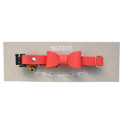 猫 首輪 本革 | クリームオレンジ | リボン付き | セーフティバックル｜名前入れ｜BLUEGE