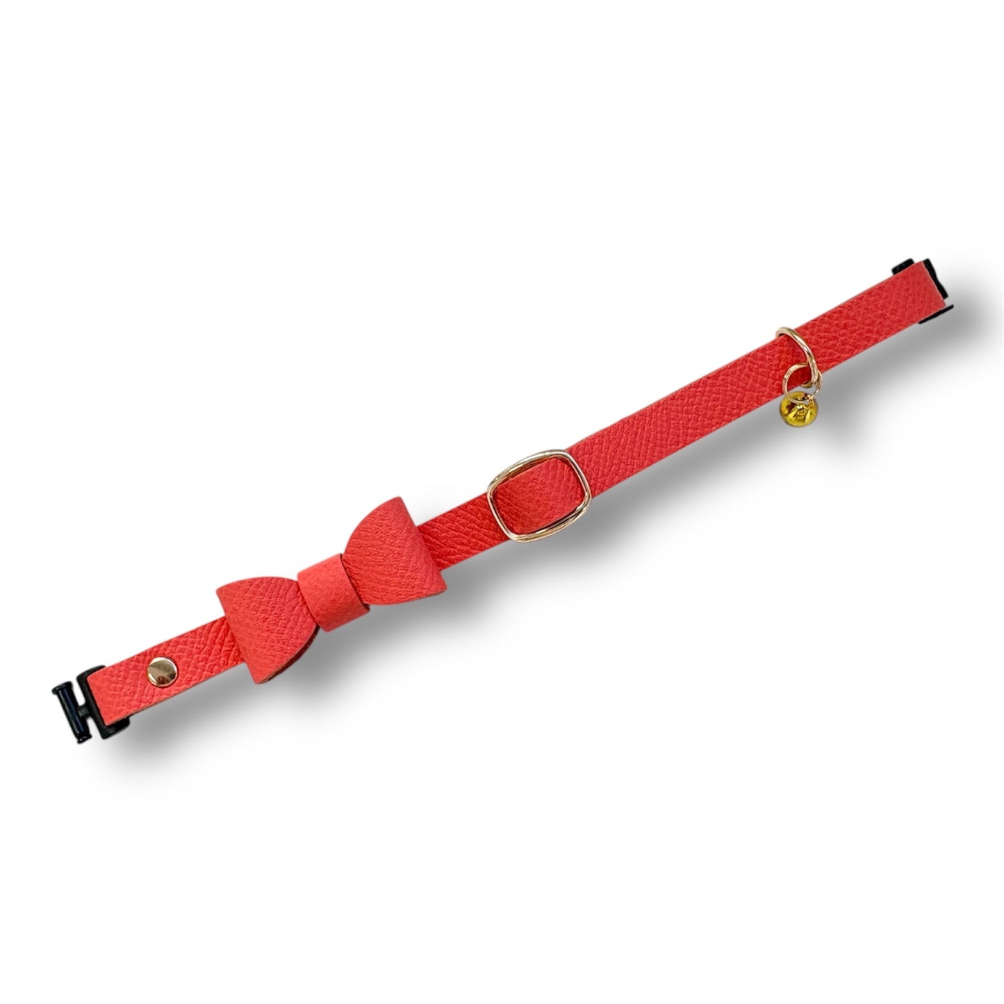 猫 首輪 本革 | クリームオレンジ | リボン付き | セーフティバックル｜名前入れ｜BLUEGE