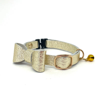 Leather Cat Collar with Gold Ribbon | Safety Buckle | BLUEGE