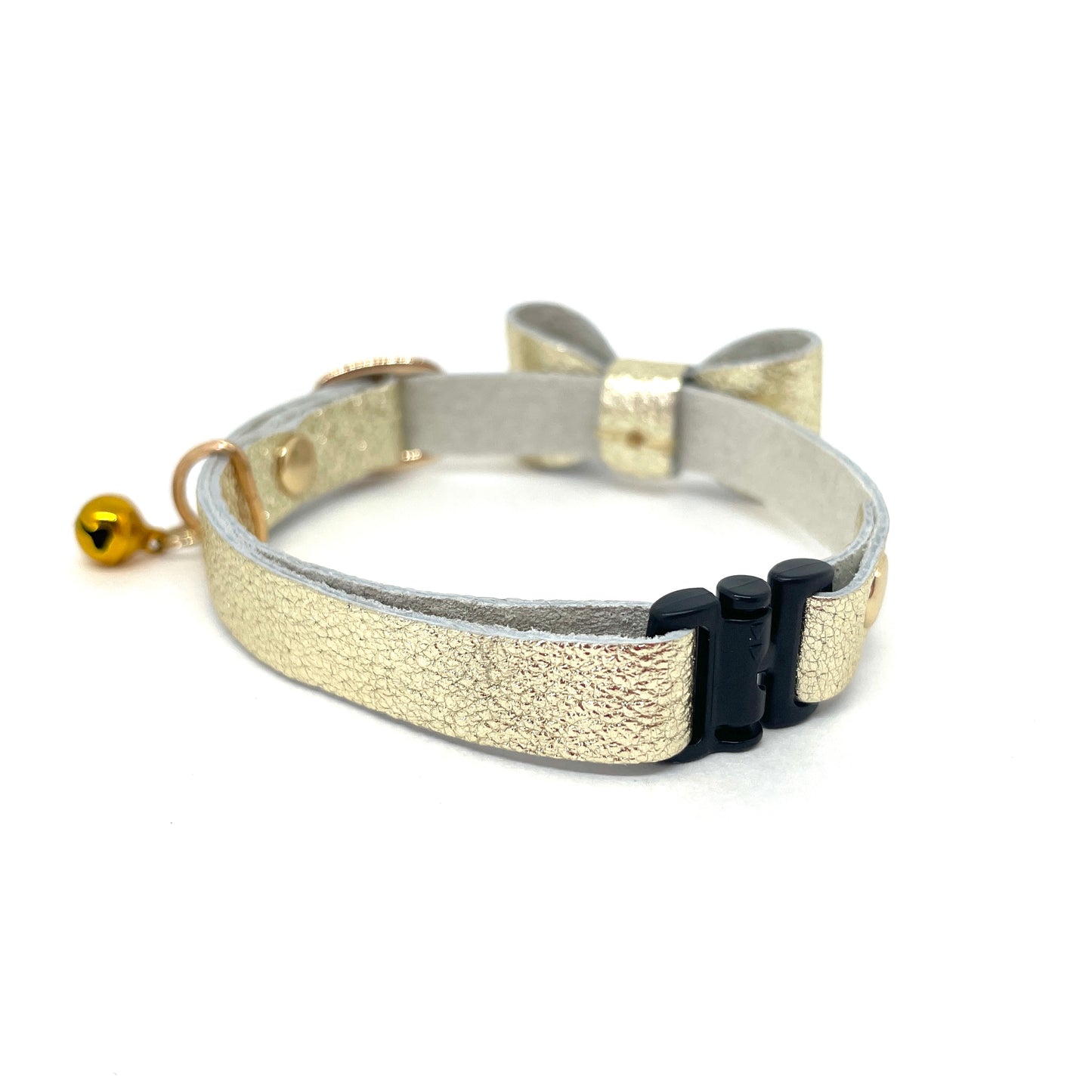 Leather Cat Collar with Gold Ribbon | Safety Buckle | BLUEGE