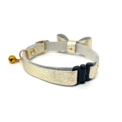 Leather Cat Collar with Gold Ribbon | Safety Buckle | BLUEGE