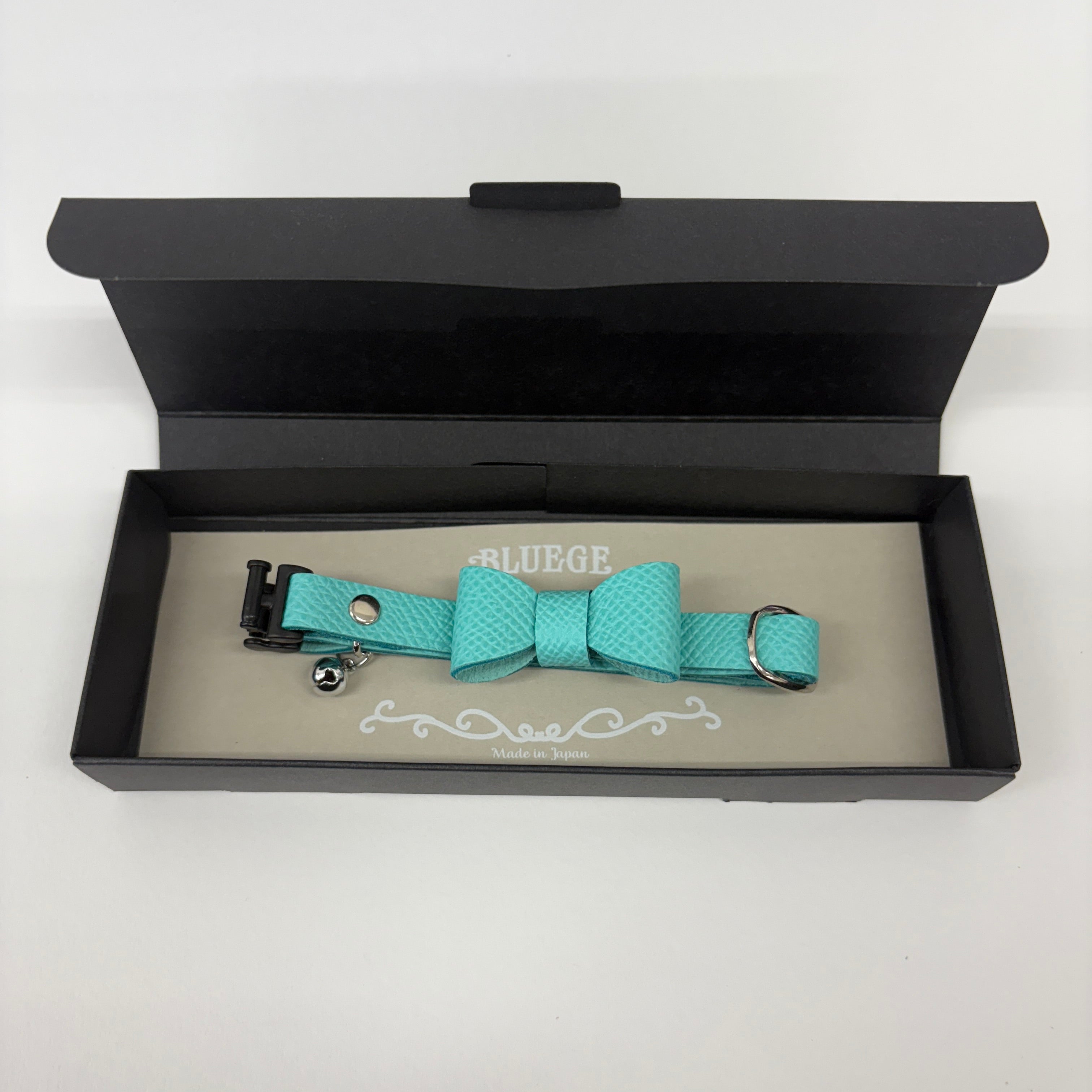 猫 首輪 本革｜リボン｜セーフティバックル｜フェアリーブルー｜BLUEGE