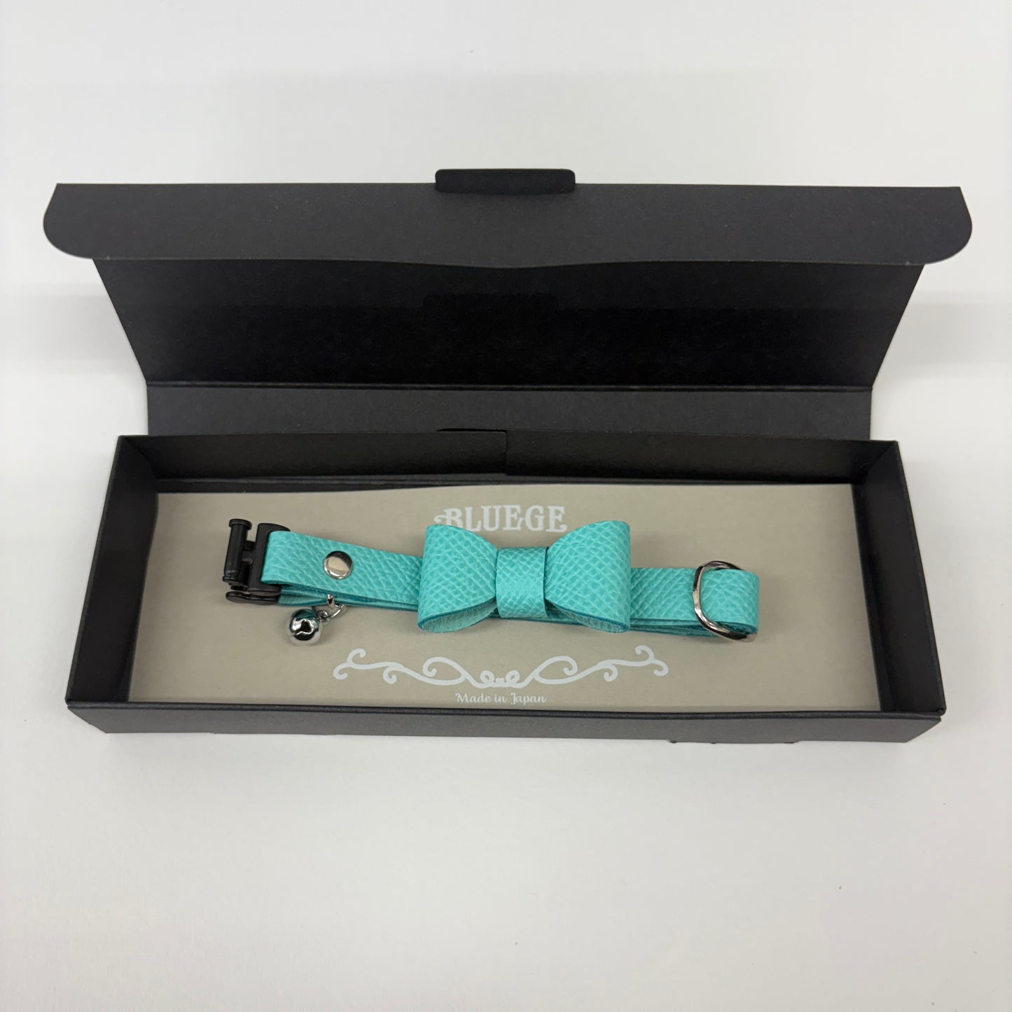 Fairy Blue Leather Cat Collar with Ribbon | Safety Buckle | BLUEGE 