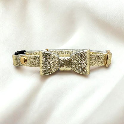 Leather Cat Collar with Gold Ribbon | Safety Buckle | BLUEGE