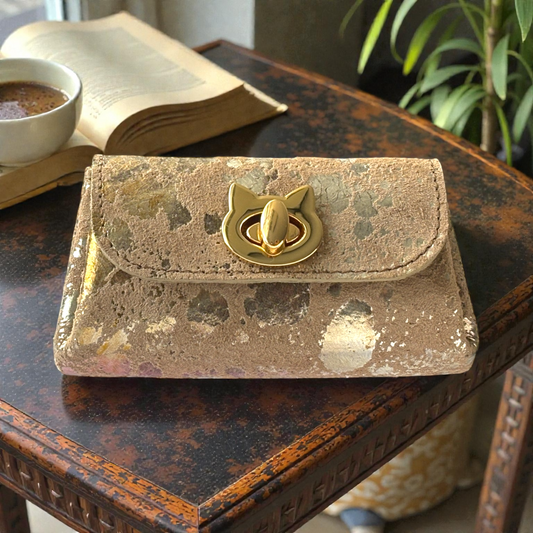 きらめく箔押し ミニ財布｜ベージュスエードレザー